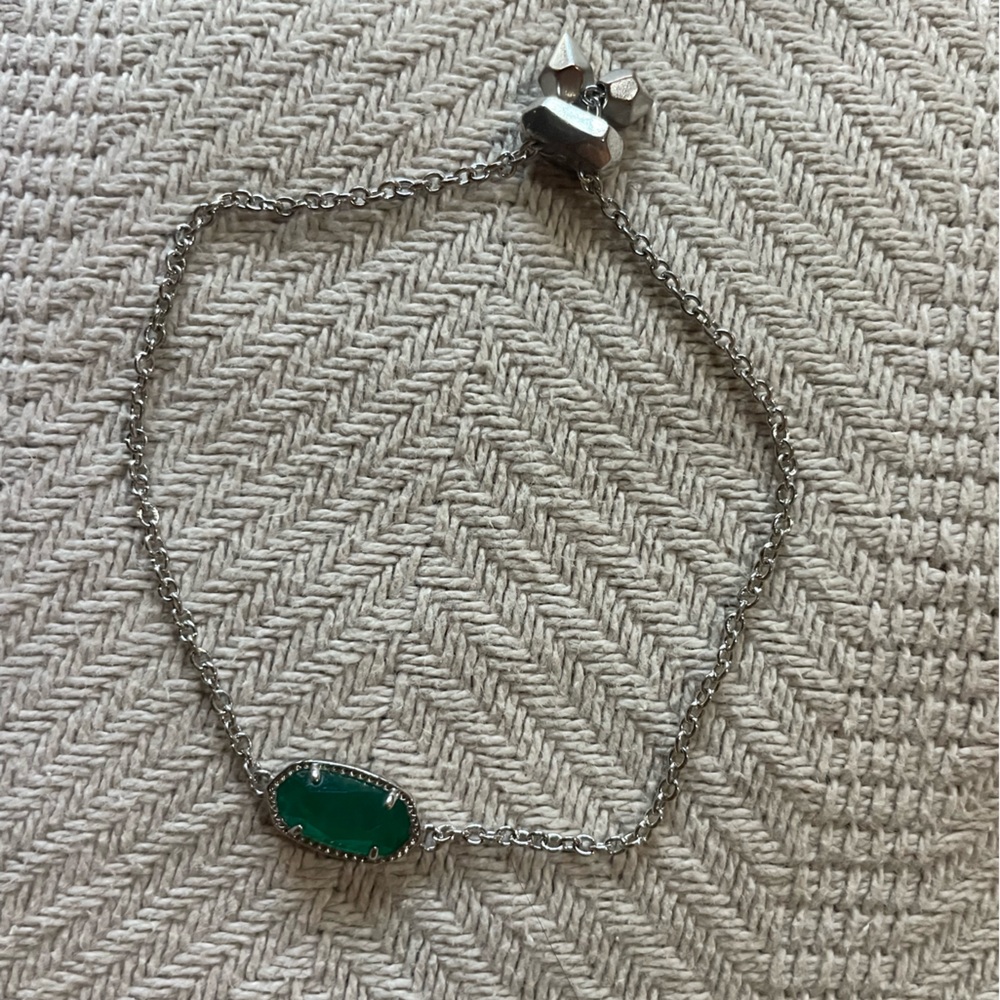 Kendra Scott Silver Bracelet with Green Stone